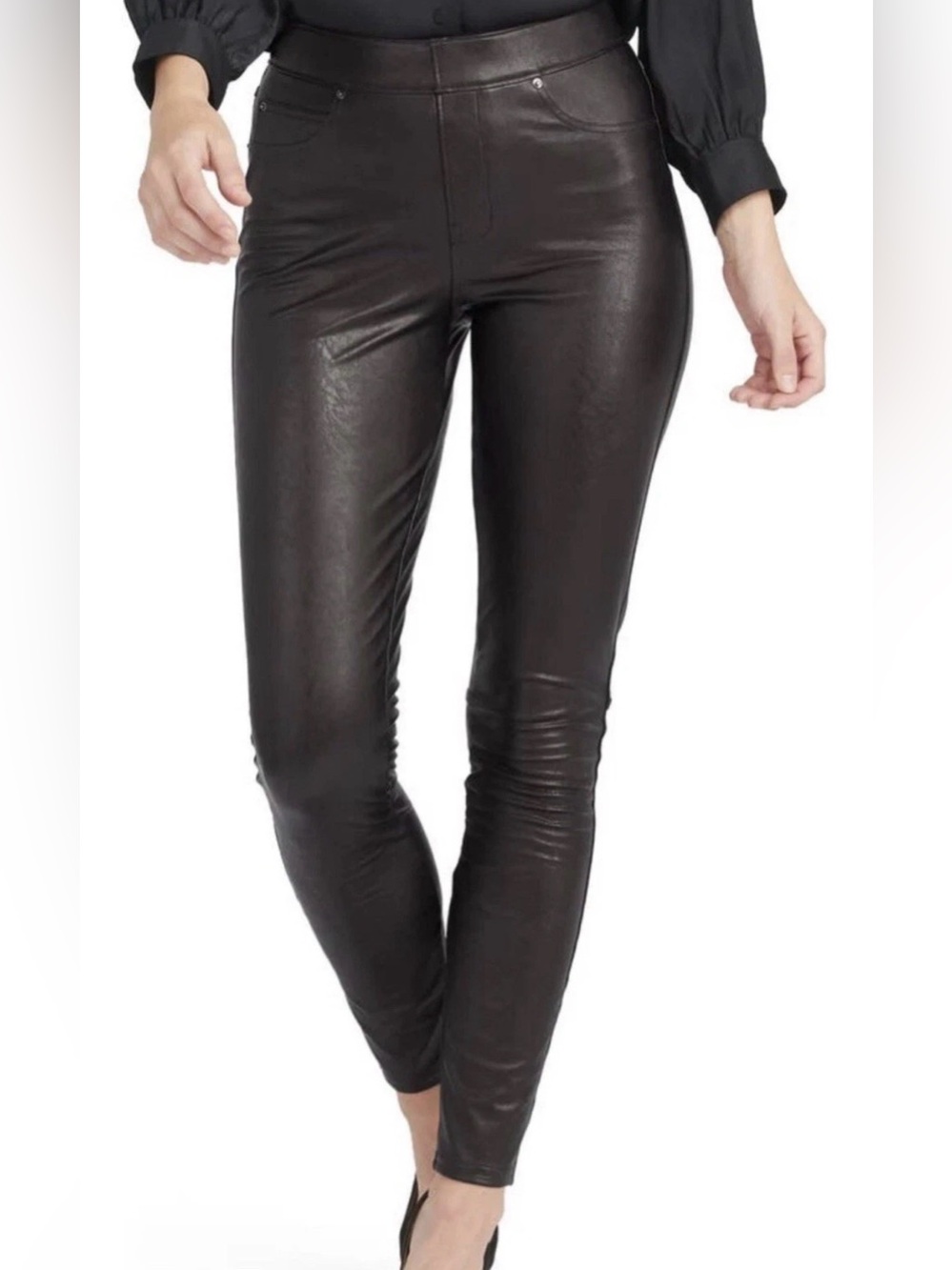 UEC Spanx Faux Leather-Like
Ankle Skinny Pants Noir Black BACK POCKETS SZ L